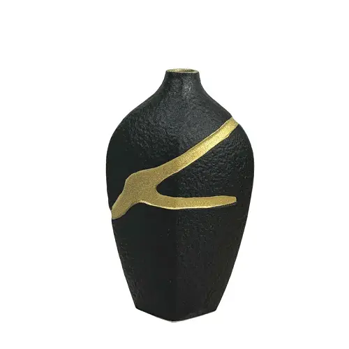 ΚΕΡΑΜΙΚΟ ΒΑΖΟ ΜΑΥΡΟ ΜΕ ΧΡΥΣΟ ΑΥΛΑΚΩΤΟ ΣΧΕΔΙΟ ΜΙΚΡΟ - 30cm 1/8ΚΙΒ