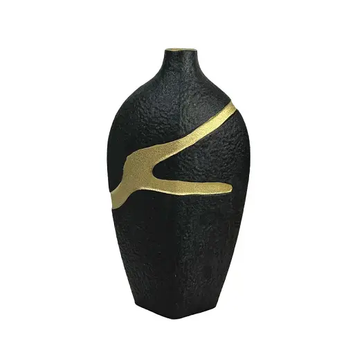 ΚΕΡΑΜΙΚΟ ΒΑΖΟ ΜΑΥΡΟ ΜΕ ΧΡΥΣΟ ΑΥΛΑΚΩΤΟ ΣΧΕΔΙΟ ΜΕΓΑΛΟ - 37.6cm 1/6ΚΙΒ