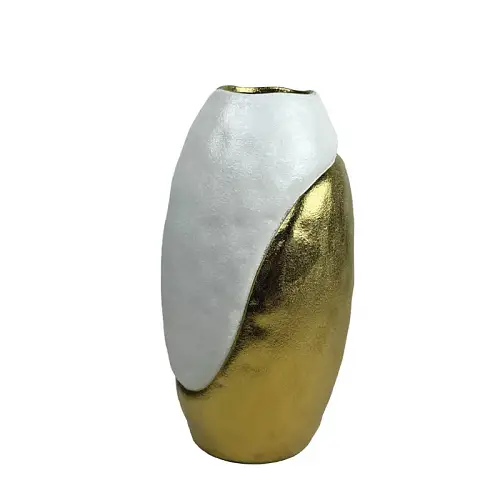 ΚΕΡΑΜΙΚΟ ΒΑΖΟ ΛΕΥΚΕΣ/ΧΡΥΣΕΣ ΑΝΑΓΛΥΦΕΣ ΔΙΠΛΕΣ ΜΕΓΑΛΟ - 36.8cm 1/4ΚΙΒ