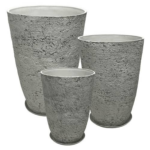 STONE POLYRESIN ΚΑΣΠΩ ΜΕ ΠΙΑΤΟ ΣΕΤ/6 ΓΚΡΙ ΦΘΑΡΜΕΝΟΣ ΒΡΑΧΟΣ - L:Φ51x71, M:Φ43x60, S:Φ35.5x49.5cm