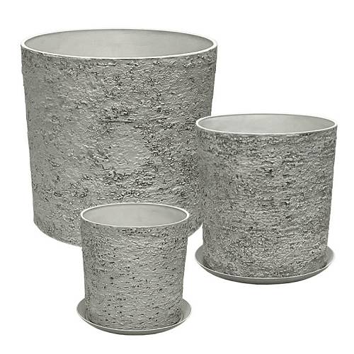 STONE POLYRESIN ΚΑΣΠΩ ΜΕ ΠΙΑΤΟ ΣΕΤ/5 ΓΚΡΙ ΦΘΑΡΜΕΝΟΣ ΒΡΑΧΟΣ - L:Φ43x43, M:Φ35x36, S:Φ28x28cm