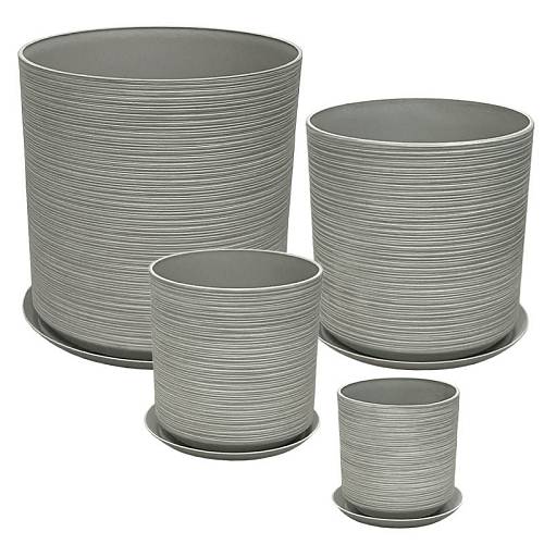 STONE POLYRESIN ΚΑΣΠΩ ΜΕ ΠΙΑΤΟ ΣΕΤ/8 ΓΚΡΙ ΠΑΛΙΟ ΠΗΛΙΝΟ - L:Φ43x43.5, M:Φ35x35, S:Φ28x28, XS:Φ21x21.8cm
