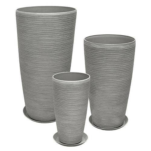 STONE POLYRESIN ΚΑΣΠΩ ΜΕ ΠΙΑΤΟ ΣΕΤ/6 ΓΚΡΙ - L:Φ40x75.5, M:Φ32x58, S:Φ23x42cm