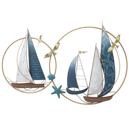 ΜΕΤΑΛΛΙΚΟ ΔΙΑΚΟΣΜΗΤΙΚΟ ΤΟΙΧΟΥ 2 ΚΥΚΛΟΙ ΜΕ ΚΑΡΑΒΙΑ, ΚΟΧΥΛΙΑ ΚΑΙ ΠΟΥΛΙΑ - 97.2x63.5x4.4cm 4/ΚΙΒ