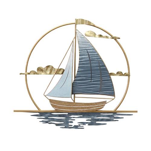 ΜΕΤΑΛΛΙΚΟ ΔΙΑΚΟΣΜΗΤΙΚΟ ΤΟΙΧΟΥ ΣΤΡΟΓΓΥΛΟ ΚΑΡΑΒΙ ΣΤΗΝ ΘΑΛΑΣΣΑ - 49.5x43.2x1.9cm 6/ΚΙΒ