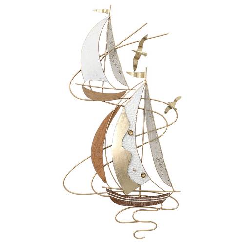 ΜΕΤΑΛΛΙΚΟ ΔΙΑΚΟΣΜΗΤΙΚΟ ΤΟΙΧΟΥ 2 ΚΑΡΑΒΙΑ ΚΥΜΑΤΑ ΚΑΙ ΠΟΥΛΙΑ - 45.1x88.9x4.4cm 4/ΚΙΒ