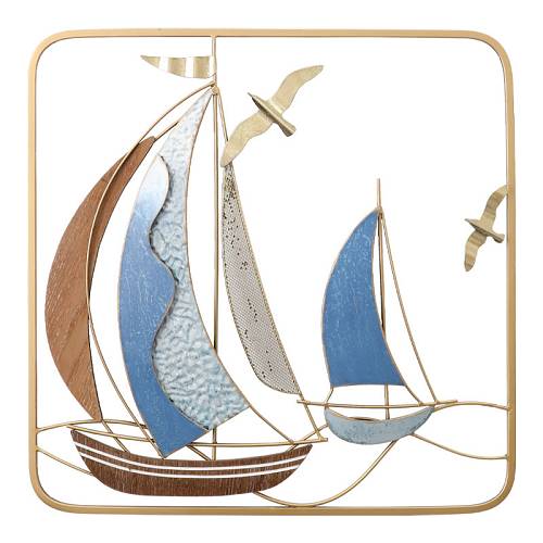 ΜΕΤΑΛΛΙΚΟ ΔΙΑΚΟΣΜΗΤΙΚΟ ΤΟΙΧΟΥ ΤΕΤΡΑΓΩΝΟ 2 ΚΑΡΑΒΙΑ ΚΑΙ ΠΟΥΛΙΑ - 50.2x50.2x3.2cm 4/ΚΙΒ