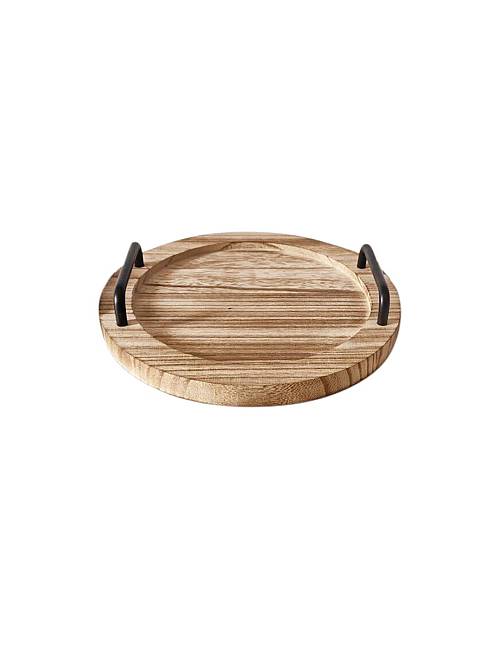 Δίσκος σερβ.Paulownia/μεταλ.χερούλια Φ35Η5cm