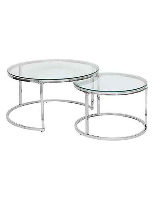 Τραπεζάκια σαλονιού s/2 ανοξείδωτο ατσάλι/γυαλί 80x43,2 cm