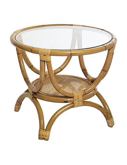 Τραπέζι βοηθητικό bamboo με τζάμι Φ60Η50cm