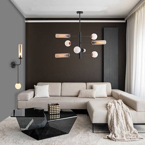 PENDANT LIGHT  4XG9& 4XE27 OPAL GLASS  BLACK - ANTIQUE BRASS