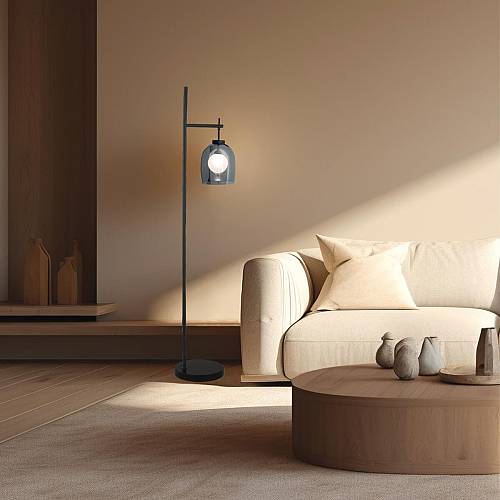 FLOOR LAMP G9 SMOKE-OPAL GLASS / BLACK MARBLE