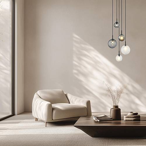 PENDANT LIGHT 5XG9 MAX 5W METAL-GLASS, CLEAR-FROST WHITE-SMOKED