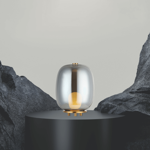 TABLE LAMP 1XG9 SMOKE GLASS - GOLD MAT