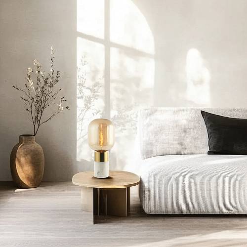 TABLE LAMP E27 MAX 25W GLASS  AMBER -BRASS - WHITE  ON/OFF SWITCH