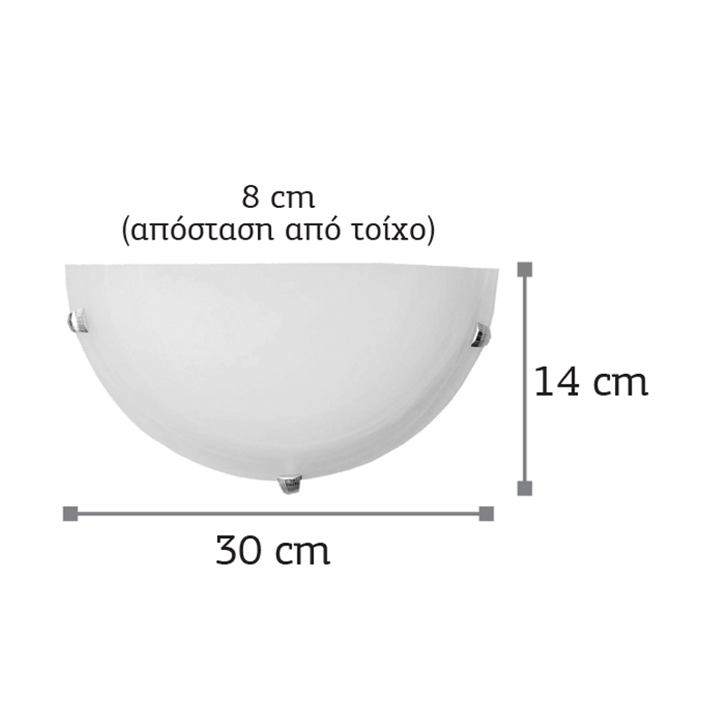 Επιτοίχιο φωτιστικό από χρώμιο μέταλλο και λευκό γυαλί 1XE27 D:30cm (43366)