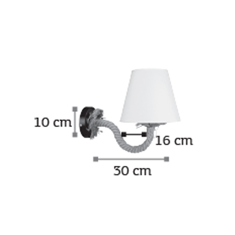 Επιτοίχιο φωτιστικό από καφέ σχοινί και υφασμάτινο καπέλο 1XE27 D:30cm (43368-WH)