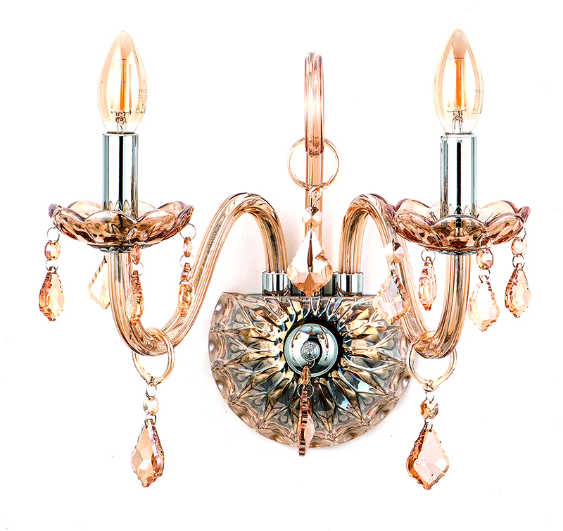 Επιτοίχιο φωτιστικό από μελί γυαλί και κρύσταλλα 2XE14 D:35cm (43391-2-AMBER)