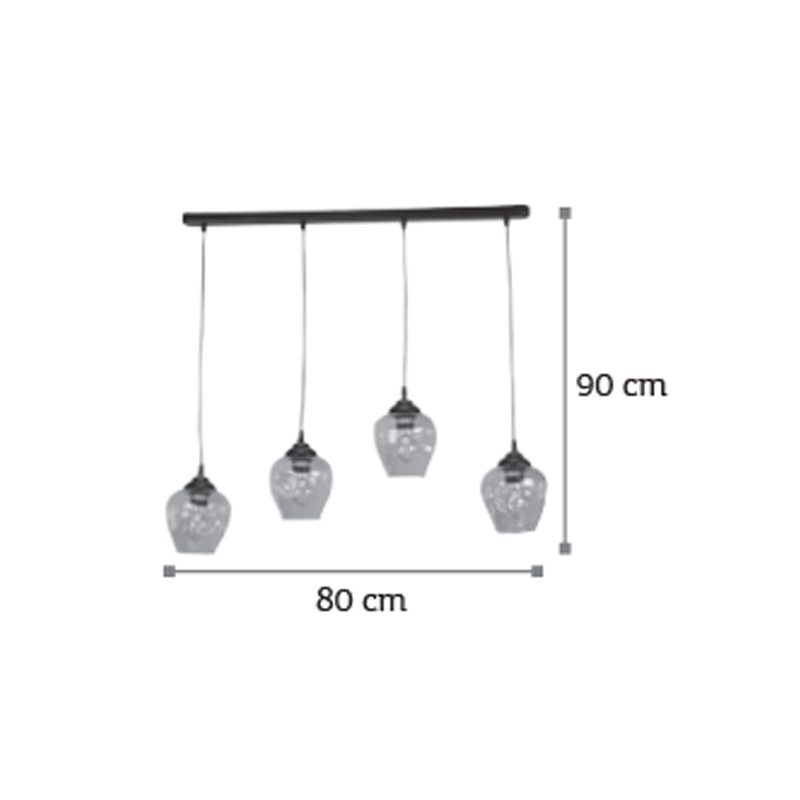 Κρεμαστό φωτιστικό από μαύρο μέταλλο και φιμέ γυαλί 4XE27 D:80cm (4474-4-BL ΡΑΓΑ)