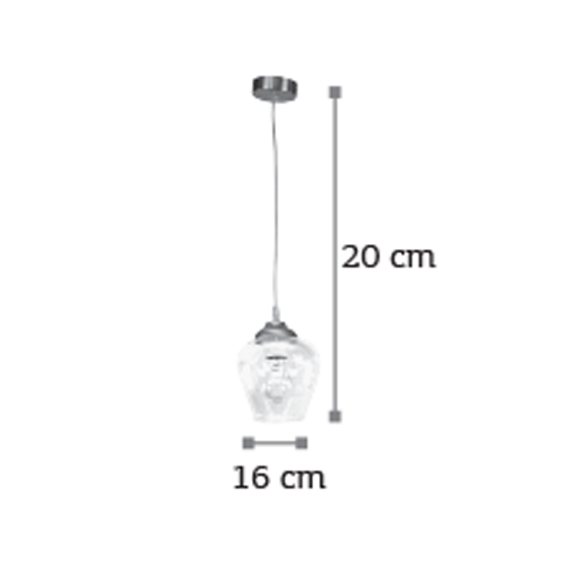 Κρεμαστό φωτιστικό από νίκελ ματ μέταλλο και διάφανο γυαλί 1XE27 D:16cm (4474-NM)