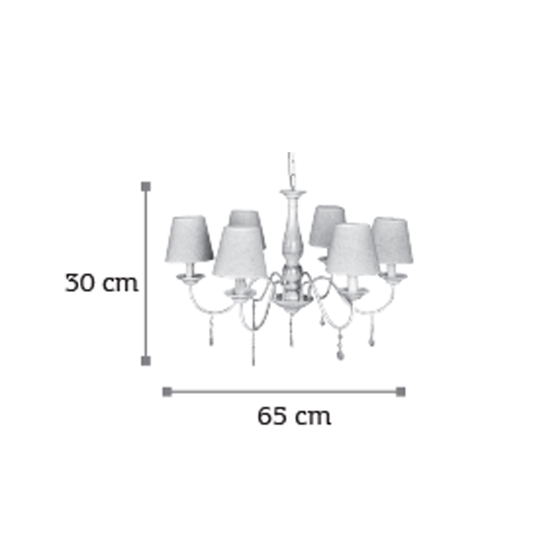 Κρεμαστό φωτιστικό από λευκή πατίνα, κρύσταλλα και υφασμάτινο καπέλο 5XE14 D:65cm (5010-6)