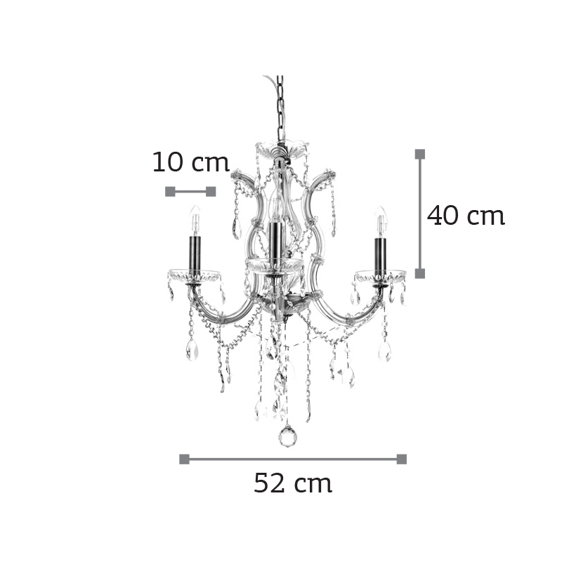Κρεμαστό φωτιστικό από οξυντέ μέταλλο γυαλί και κρύσταλλα 3XE14 D:52cm (5244-3-Οξυντέ)