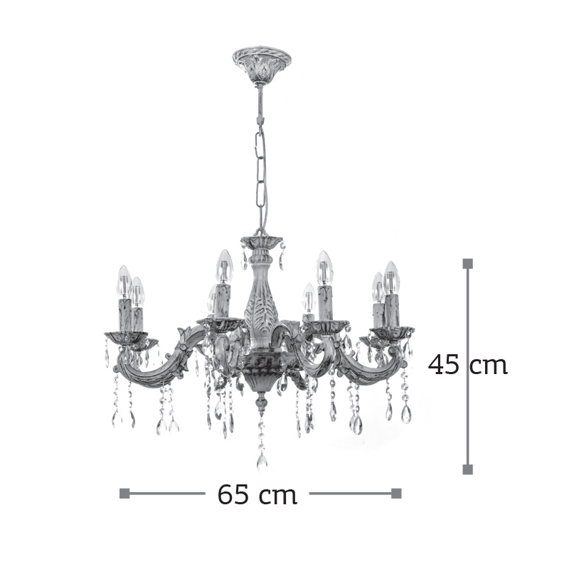Κρεμαστό φωτιστικό από μέταλλο σε μπεζ πατίνα και κρύσταλλα 8XE14 D:65cm (5304-8)