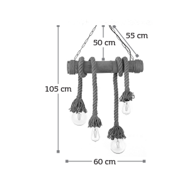 Κρεμαστό φωτιστικό από καφέ σχοινί και μπαμπού 4XE27 D:60cm (5307-4)