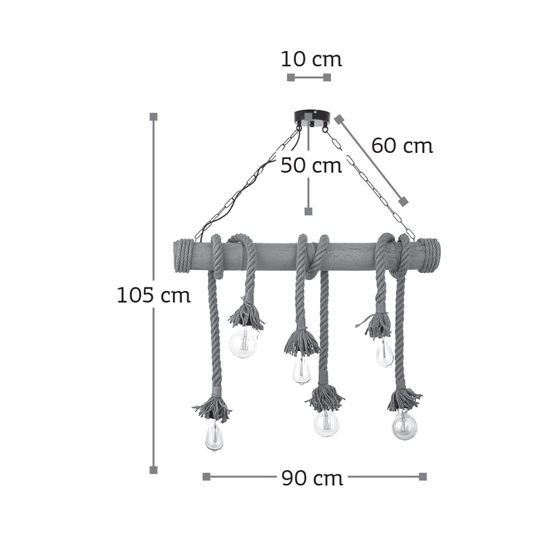 Κρεμαστό φωτιστικό από καφέ σχοινί και μπαμπού 6XE27 D:90cm (5307-6)
