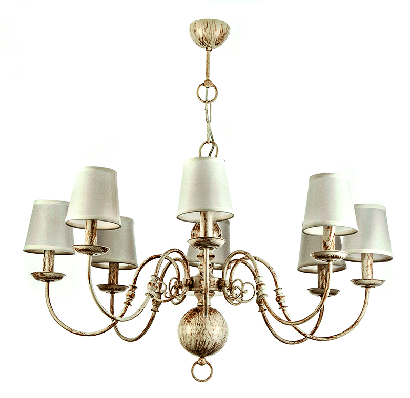 Κρεμαστό φωτιστικό από μέταλλο σε λευκή πατίνα 8XE14 D:83cm (5311-8)