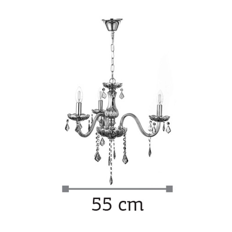 Κρεμαστό φωτιστικό από φιμέ γυαλί και κρύσταλλα 3XE14 D:55cm (5314-3-FIME)