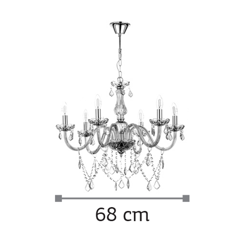 Κρεμαστό φωτιστικό από μελί γυαλί και κρύσταλλα 6XE14 D:68cm (5314-6-AMBER)