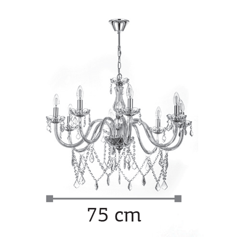 Κρεμαστό φωτιστικό από διάφανο γυαλί και κρύσταλλα 8XE14 D:75cm (5314-8-CLEAR)