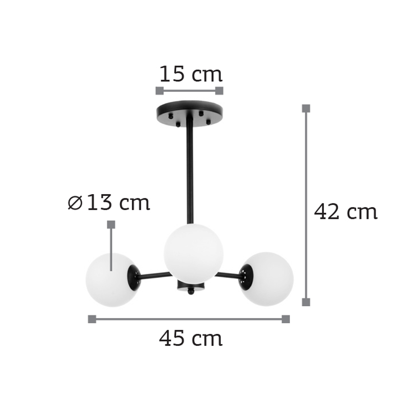 Κρεμαστό φωτιστικό από μαύρο μέταλλο και λευκή οπαλίνα 3XG9 D:45cm (5315-3)