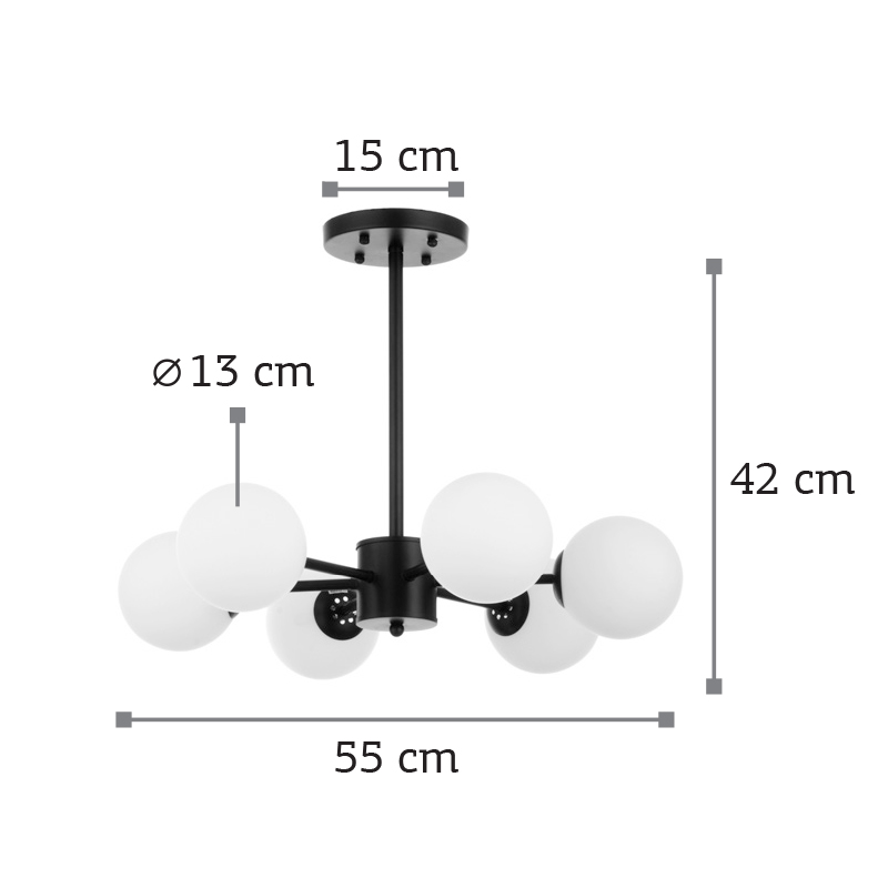Κρεμαστό φωτιστικό από μαύρο μέταλλο και λευκή οπαλίνα 6XG9 D:55cm (5315-6)