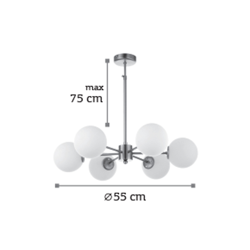 Κρεμαστό φωτιστικό από χρυσό ματ μέταλλο και λευκή οπαλίνα 6XG9 D:55cm (5316-6)
