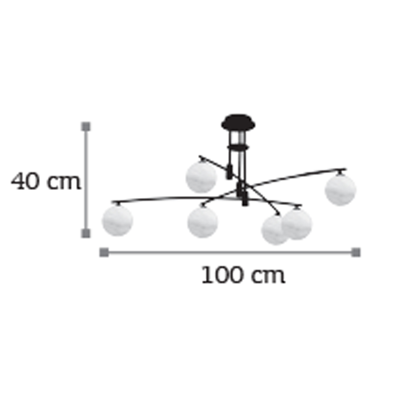 Κρεμαστό φωτιστικό από μαύρο μέταλλο και λευκή οπαλίνα 6XG9 D:100cm (6036-6)