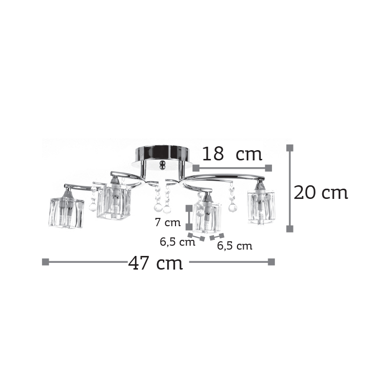 Φωτιστικό οροφής από χρώμιο μέταλλο και κρύσταλλα 4XG9 D:47cm (6120-4)