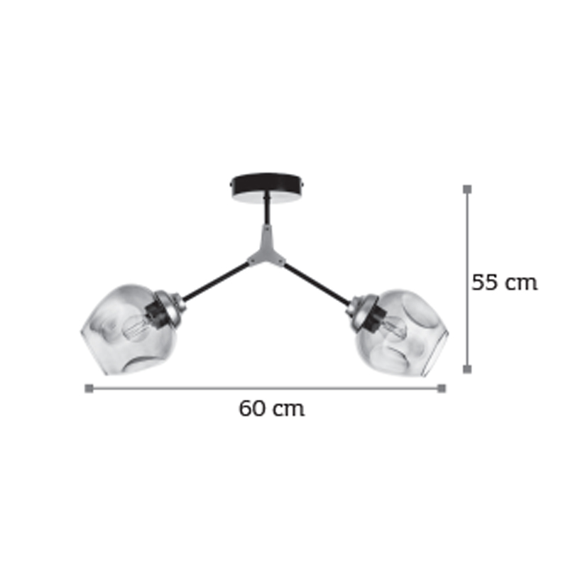 Κρεμαστό φωτιστικό από μαύρο μέταλλο και διάφανο γυαλί 2XE27 D:60cm (6129-2-GL)