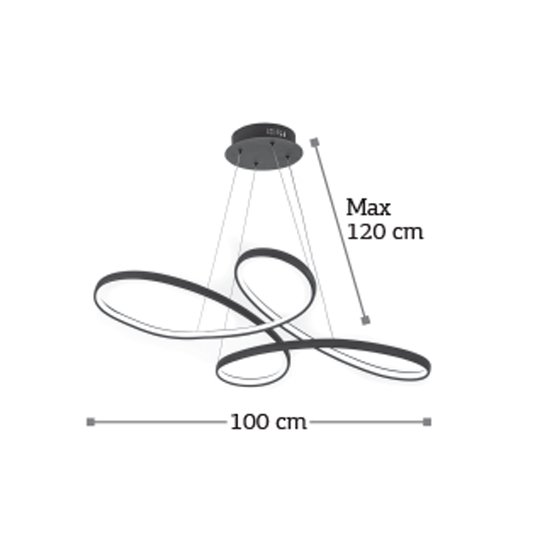 Κρεμαστό φωτιστικό LED 56W 3000K από αλουμίνιο σε μαύρη απόχρωση D:100cm (6150-BL)