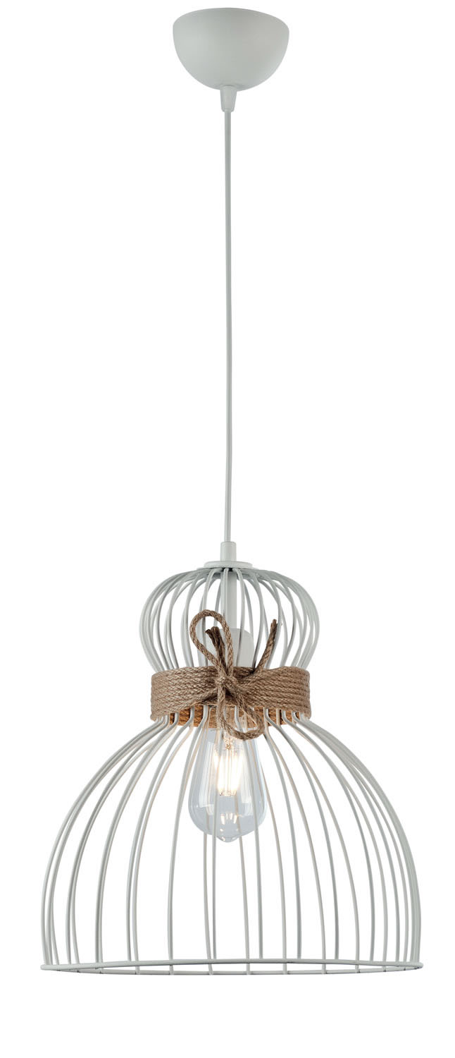 Φωτιστικό μονόφωτο μέταλλο λευκό/σχοινί Ε27 Φ30