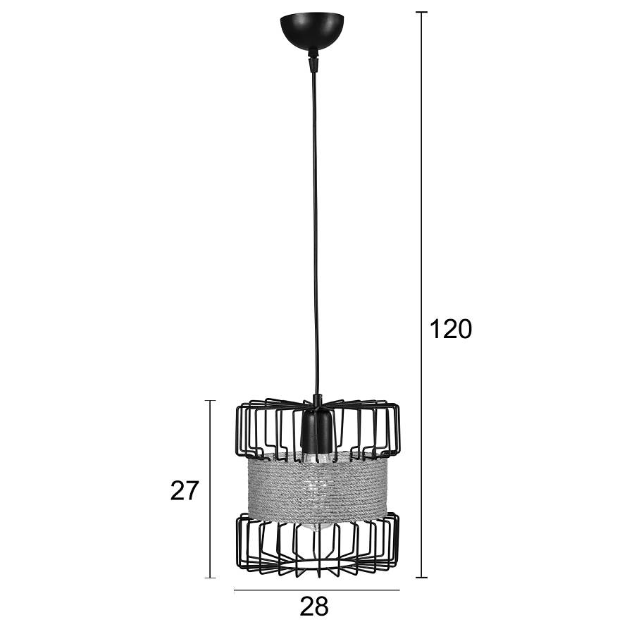 Φωτιστικό μονόφωτο μέταλλο μαύρο/σχοινί Ε27 Φ28