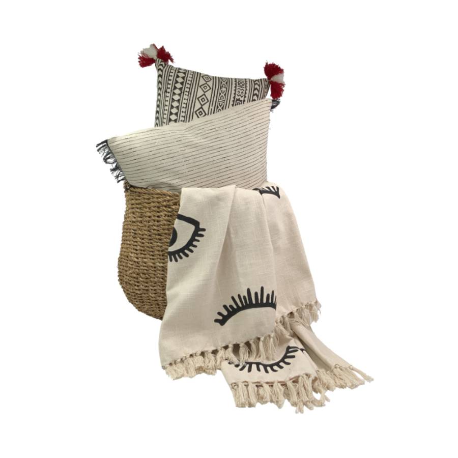 EYES WHITE ΡΙΧΤΑΡΙ ΒΑΜΒΑΚΙ ΛΕΥΚΟ ΜΑΥΡΟ 130x170cm