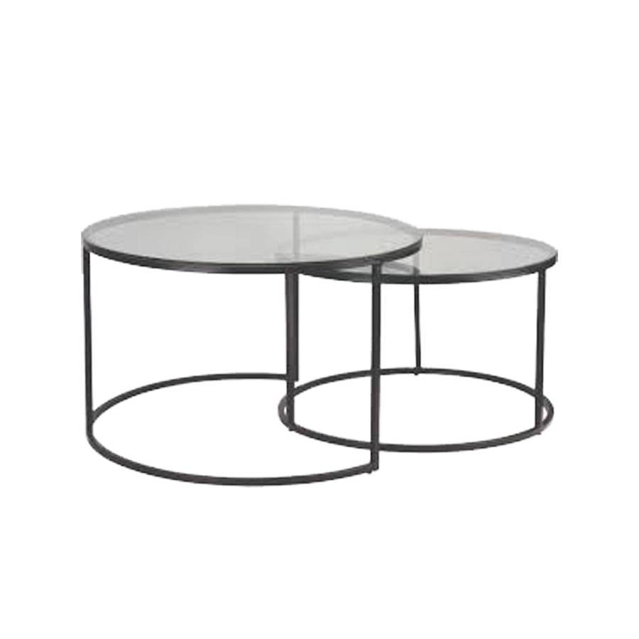 SOLAR COFFEE TABLE SET 2ΤΕΜ ΔΙΑΦΑΝΟ ΜΑΥΡΟ D75-55xH45-38,5cm