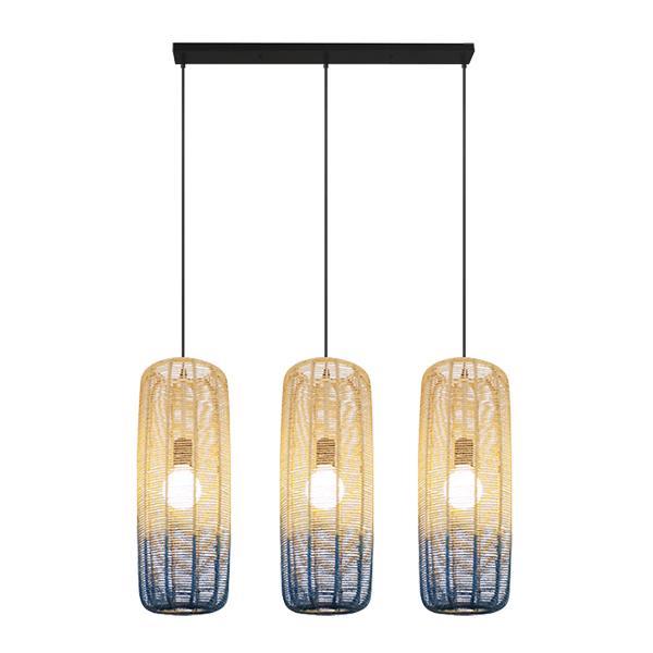 ΦΩΤΙΣΤΙΚΟ ΚΡΕΜΑΣΤΟ ΤΡΙΦΩΤΟ Ε27 RATTAN ΑΣΠΡΟ ΓΑΛΑΖΙΟ