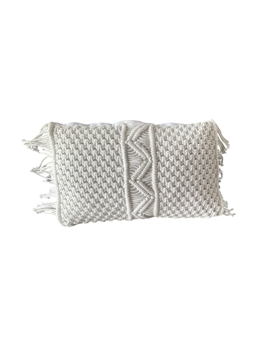 Μαξιλάρι βαμβ.λευκό μακραμέ με κρόσια  30Χ50