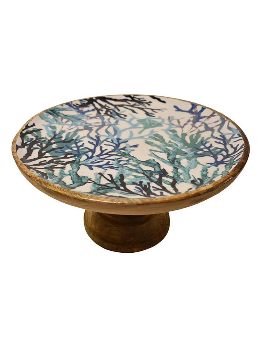 Πιατέλα σερβ.με πόδι  mango enamel blue coral Φ30Χ13