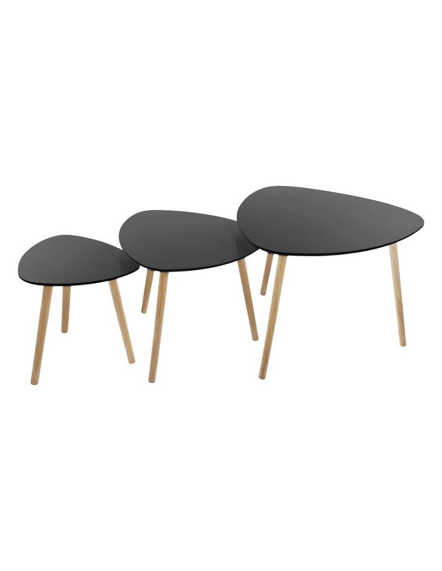 Τραπεζάκια βοηθ.ξυλ.MILEO μαύρο με χρ.πόδια σ/3 (39Χ41+47,5Χ46+59,5Χ51)