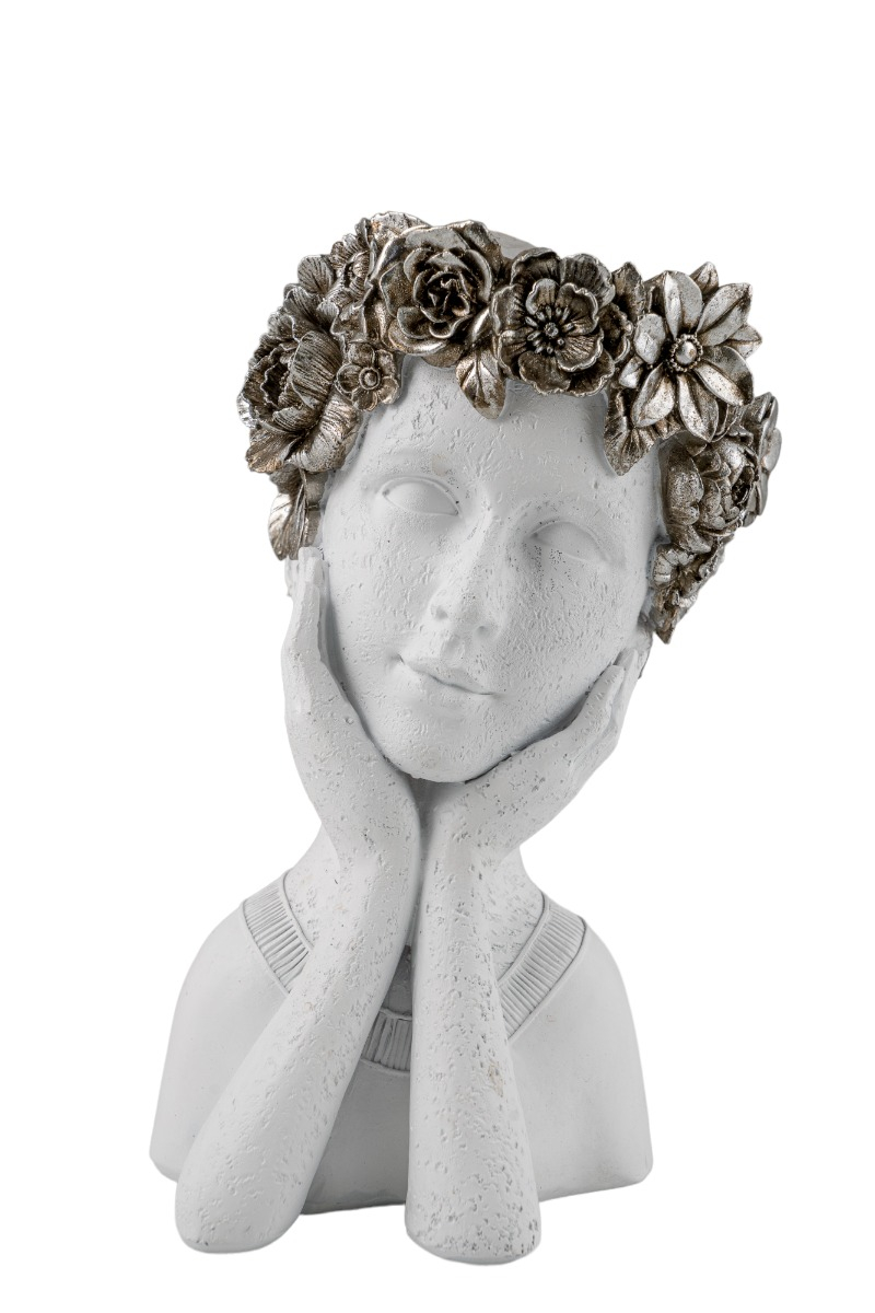 ΔΙΑΚΟΣΜΗΤΙΚΟ ΠΟΛΥΕΣΤΕΡΙΚΟ ΒΑΖΟ ΠΡΟΣΩΠΟ ΛΕΥΚΟ ΜΕ ΑΣΗΜΙ ΛΕΠΤΟΜΕΡΕΙΕΣ 14,7Χ17,5Χ26,5ΕΚ