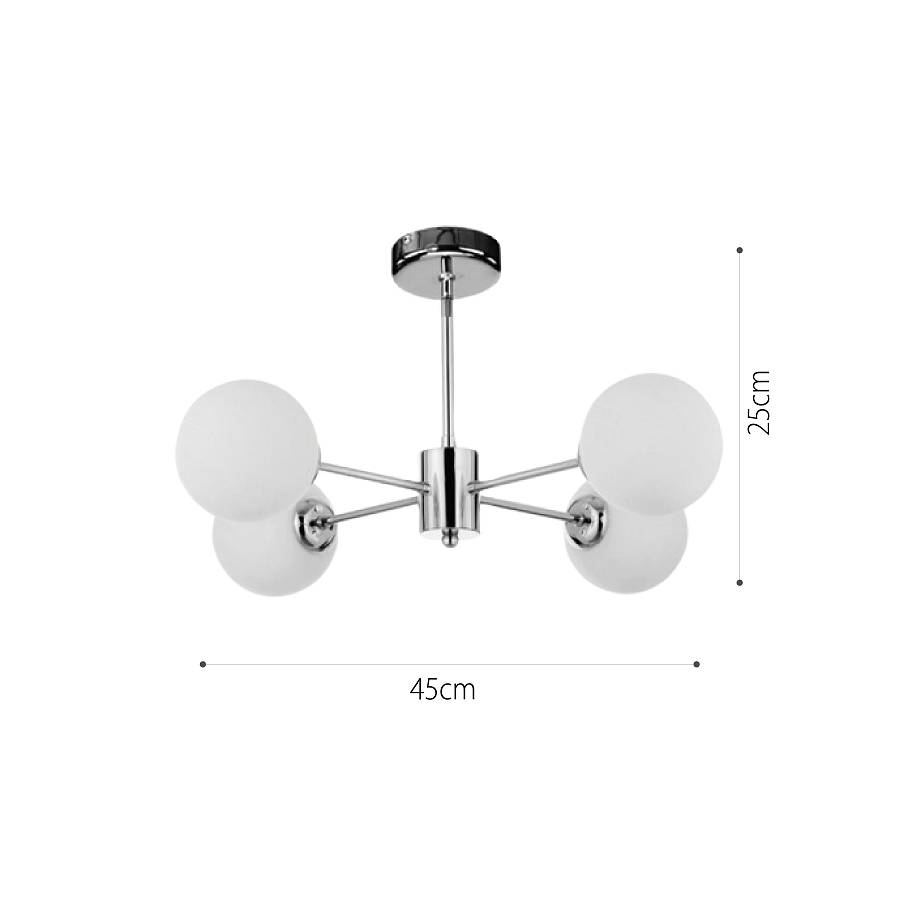 Κρεμαστό φωτιστικό από χρώμιο μέταλλο και λευκή οπαλίνα 4XG9 D:45cm (5014-4)